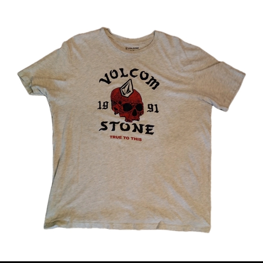 Volcom Stone Men's XL T Shirt 1991 True To This Skull Graphic Beige
